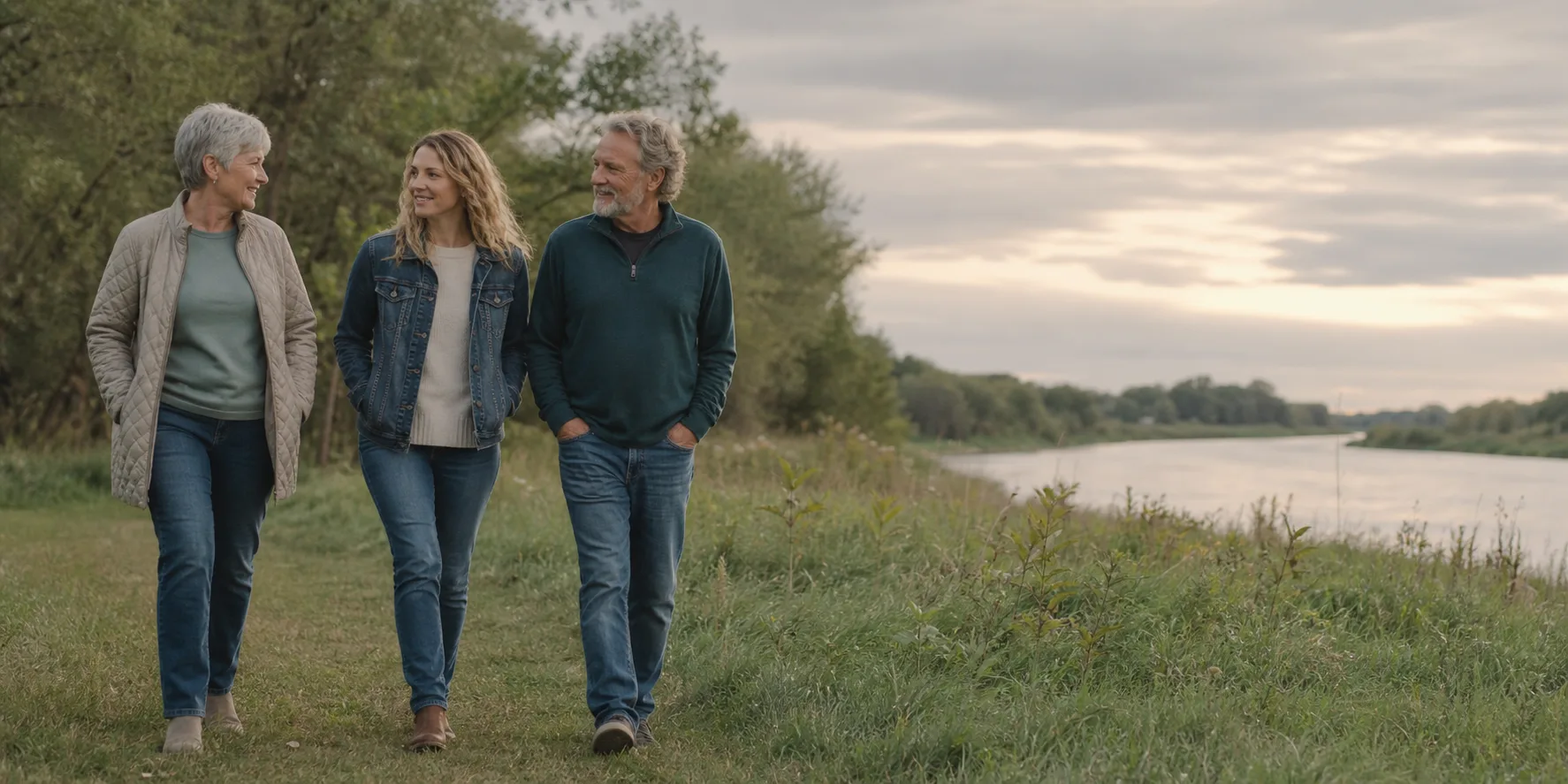Family members enjoying a relaxed walk together